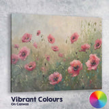 Delicate Pink Poppy Flower Meadow Soft Impressionist Floral Canvas Wall Art Print Decor Picture Ready to Hang