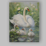 Elegant White Swan Family Pond Nature Impressionist Wildlife Canvas Wall Art Print Decor Picture Ready to Hang