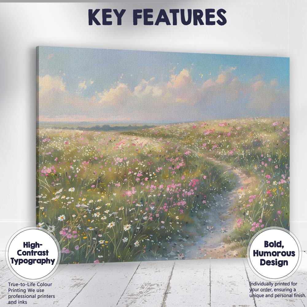 Dreamy Wildflower Meadow Path Spring Bloom Impressionist Landscape Canvas Wall Art Print Decor Picture Ready to Hang