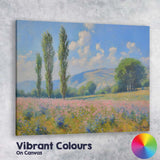 Pastel Wildflower Meadow Poplar Trees Countryside Impressionist Landscape Canvas Wall Art Print Decor Picture Ready to Hang