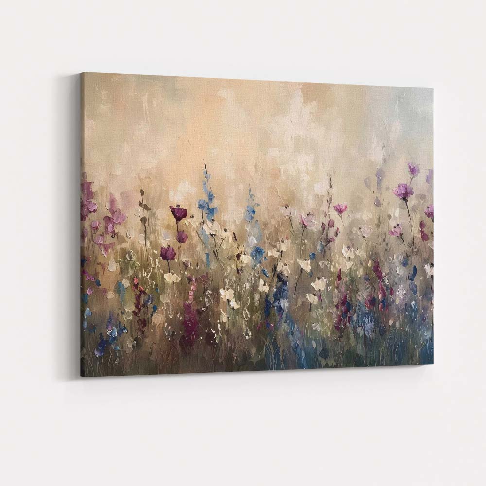 Soft Pastel Wildflower Meadow Impressionist Floral Canvas Wall Art Print Decor Picture Ready to Hang