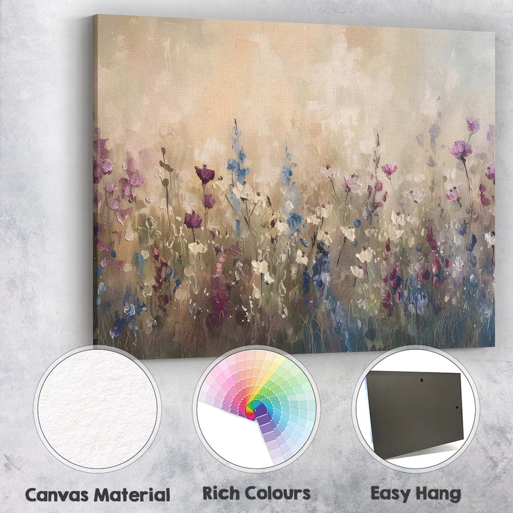 Soft Pastel Wildflower Meadow Impressionist Floral Canvas Wall Art Print Decor Picture Ready to Hang