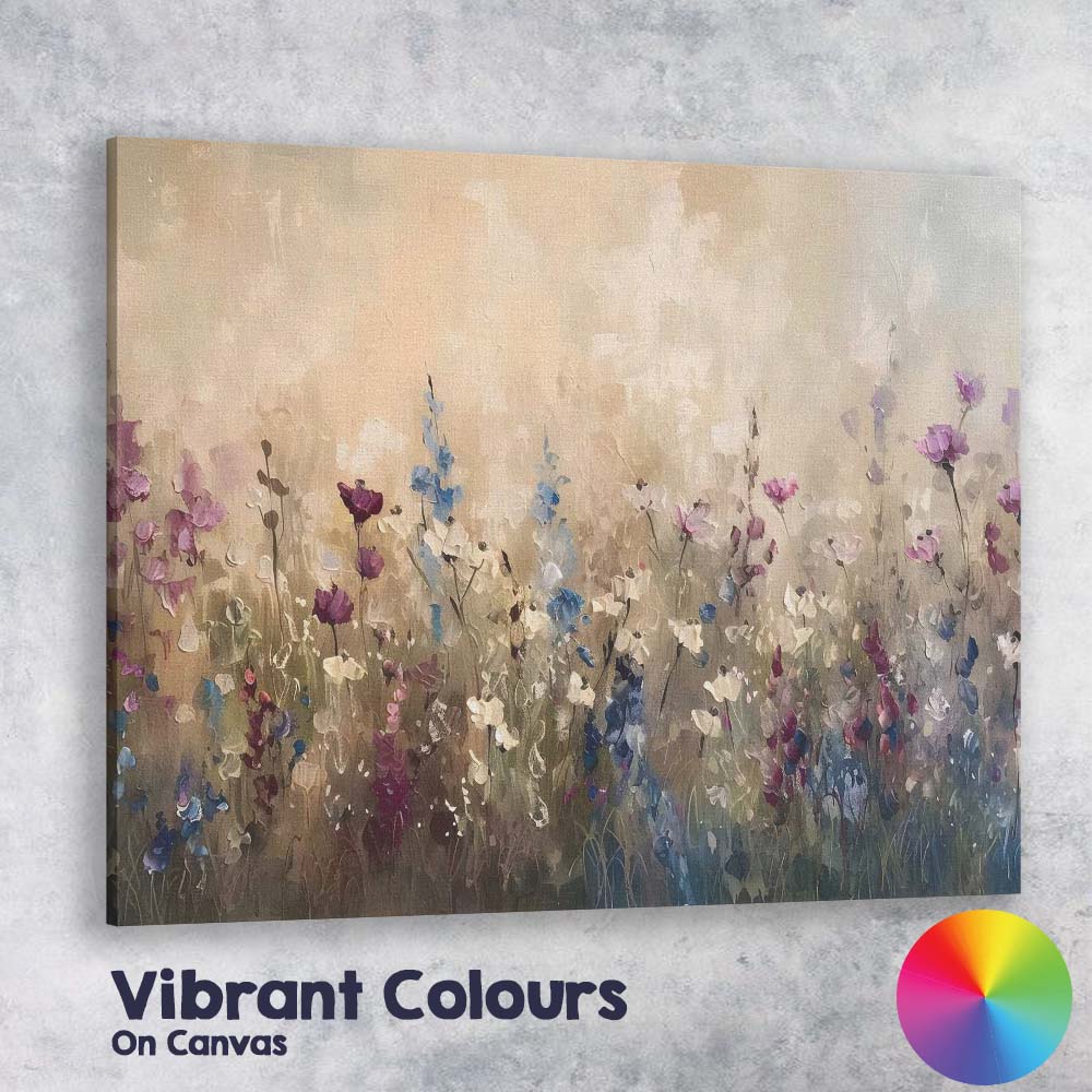 Soft Pastel Wildflower Meadow Impressionist Floral Canvas Wall Art Print Decor Picture Ready to Hang
