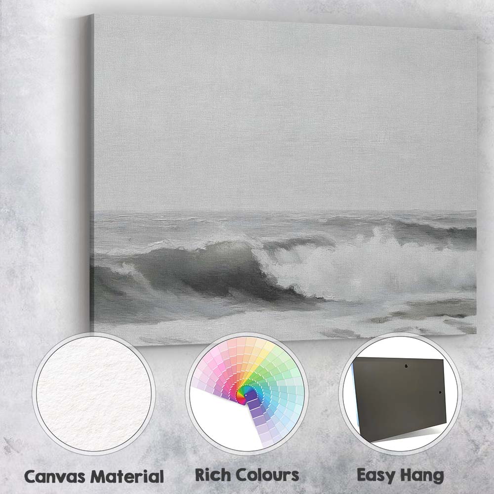 Minimalist Monochrome Ocean Waves Coastal Seascape Canvas Wall Art Print Decor Picture Ready to Hang