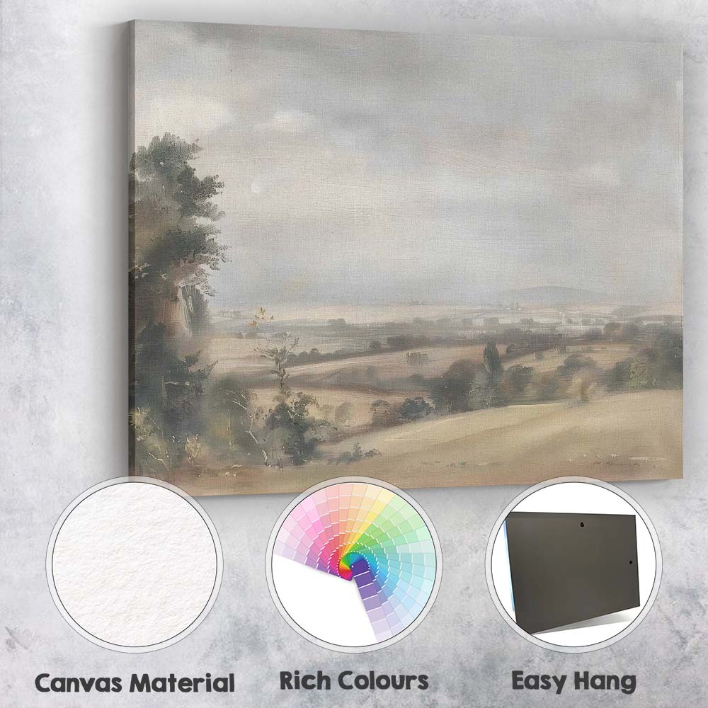 Muted Countryside Landscape Misty Horizon Watercolour Canvas Wall Art Print Decor Picture Ready to Hang