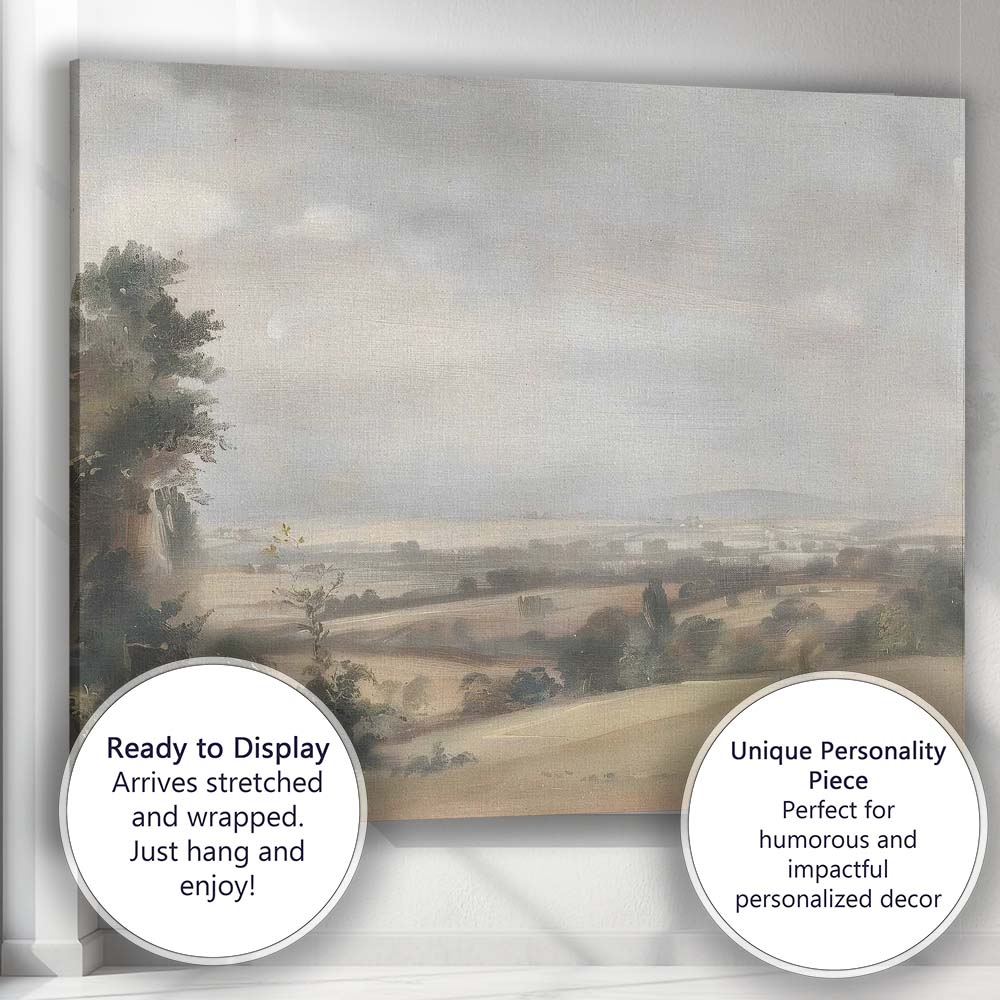 Muted Countryside Landscape Misty Horizon Watercolour Canvas Wall Art Print Decor Picture Ready to Hang