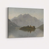 Misty Mountain Lake Island Landscape Serene Nature Painting Canvas Wall Art Print Decor Picture Ready to Hang