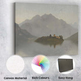 Misty Mountain Lake Island Landscape Serene Nature Painting Canvas Wall Art Print Decor Picture Ready to Hang