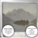 Misty Mountain Lake Island Landscape Serene Nature Painting Canvas Wall Art Print Decor Picture Ready to Hang
