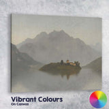 Misty Mountain Lake Island Landscape Serene Nature Painting Canvas Wall Art Print Decor Picture Ready to Hang