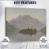 Misty Mountain Lake Island Landscape Serene Nature Painting Canvas Wall Art Print Decor Picture Ready to Hang