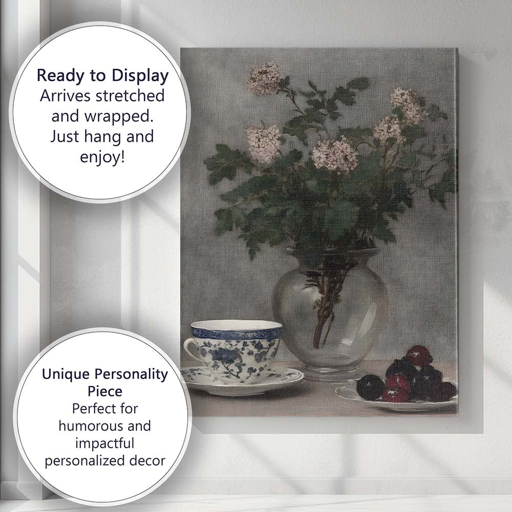 Botanical Floral Arrangement Glass Vase Still Life Canvas Wall Art Print Decor Picture Ready to Hang
