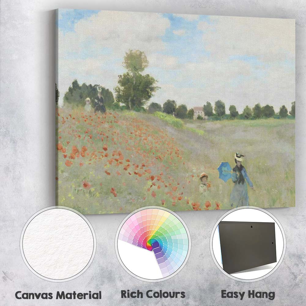 Impressionist Poppy Field Summer Meadow Landscape Canvas Wall Art Print Decor Picture Ready to Hang