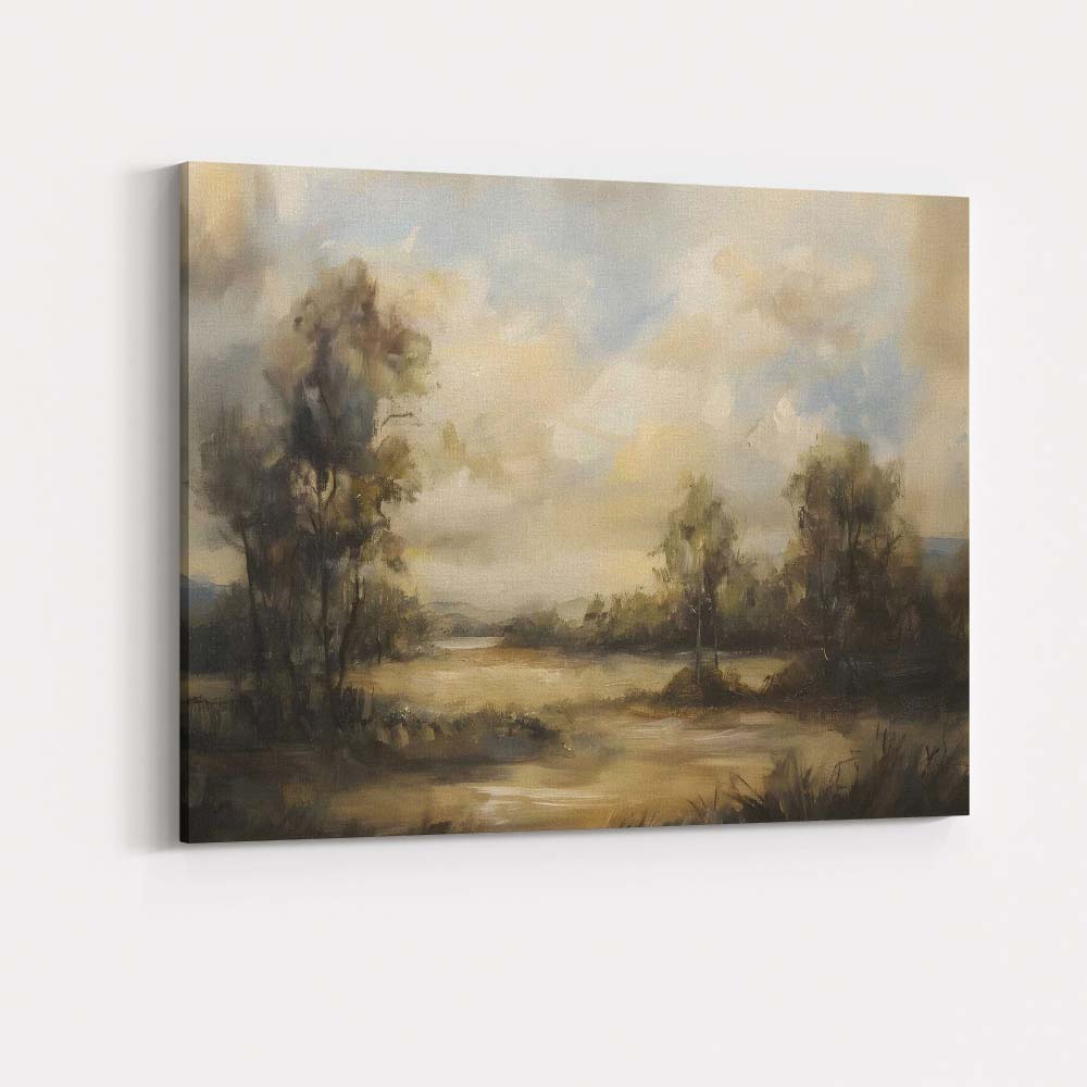 Atmospheric Misty Woodland Lake Landscape Impressionist Canvas Wall Art Print Decor Picture Ready to Hang