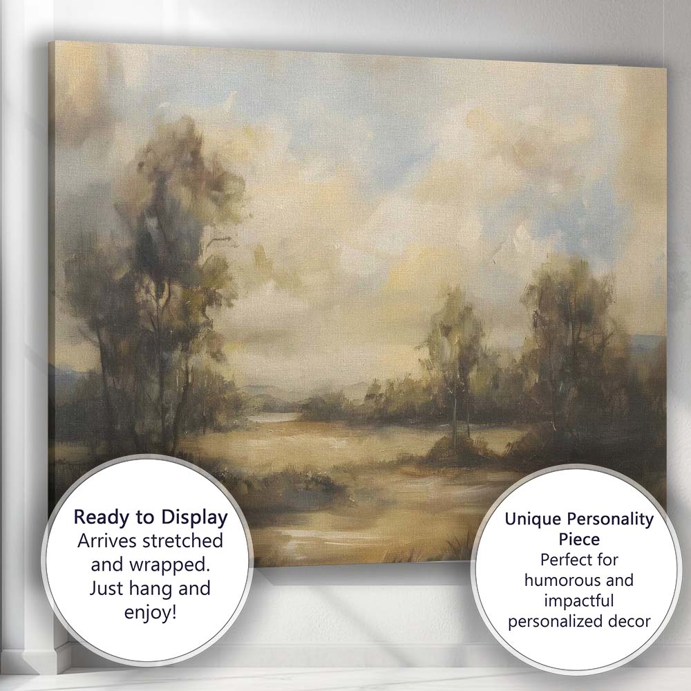 Atmospheric Misty Woodland Lake Landscape Impressionist Canvas Wall Art Print Decor Picture Ready to Hang
