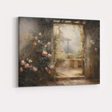 Romantic Rose Covered Garden Courtyard Impressionist Canvas Wall Art Print Decor Picture Ready to Hang