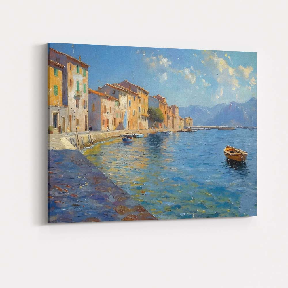 Mediterranean Coastal Harbour Village Seascape Impressionist Canvas Wall Art Print Decor Picture Ready to Hang