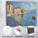 Mediterranean Coastal Harbour Village Seascape Impressionist Canvas Wall Art Print Decor Picture Ready to Hang