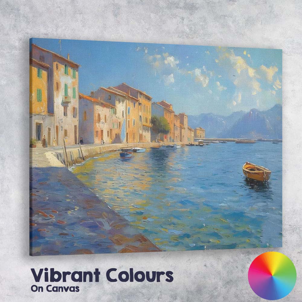 Mediterranean Coastal Harbour Village Seascape Impressionist Canvas Wall Art Print Decor Picture Ready to Hang