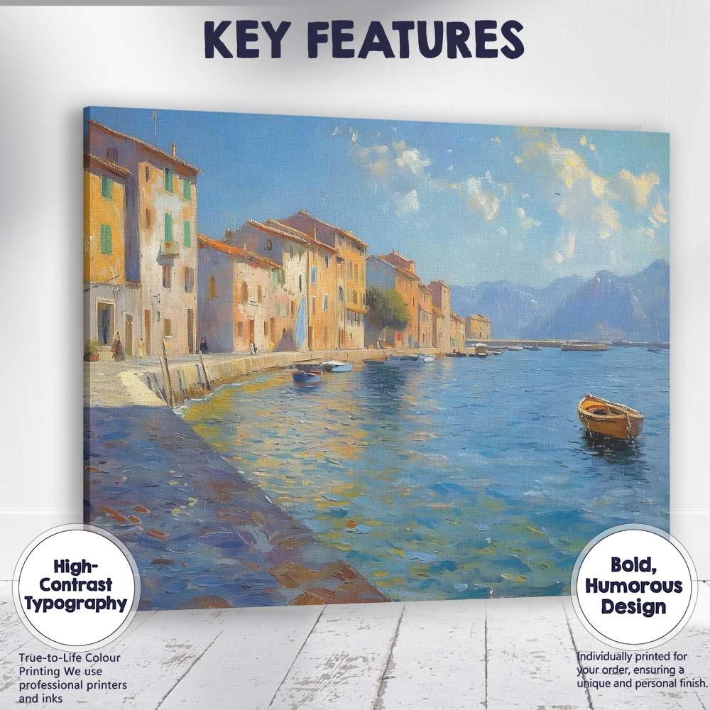 Mediterranean Coastal Harbour Village Seascape Impressionist Canvas Wall Art Print Decor Picture Ready to Hang