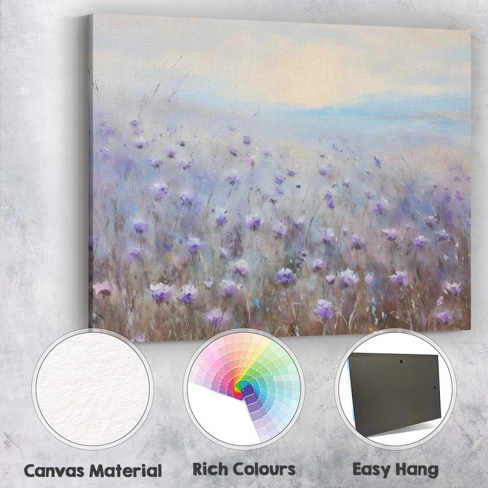 Dreamy Lavender Wildflower Meadow Pastel Landscape Canvas Wall Art Print Decor Picture Ready to Hang