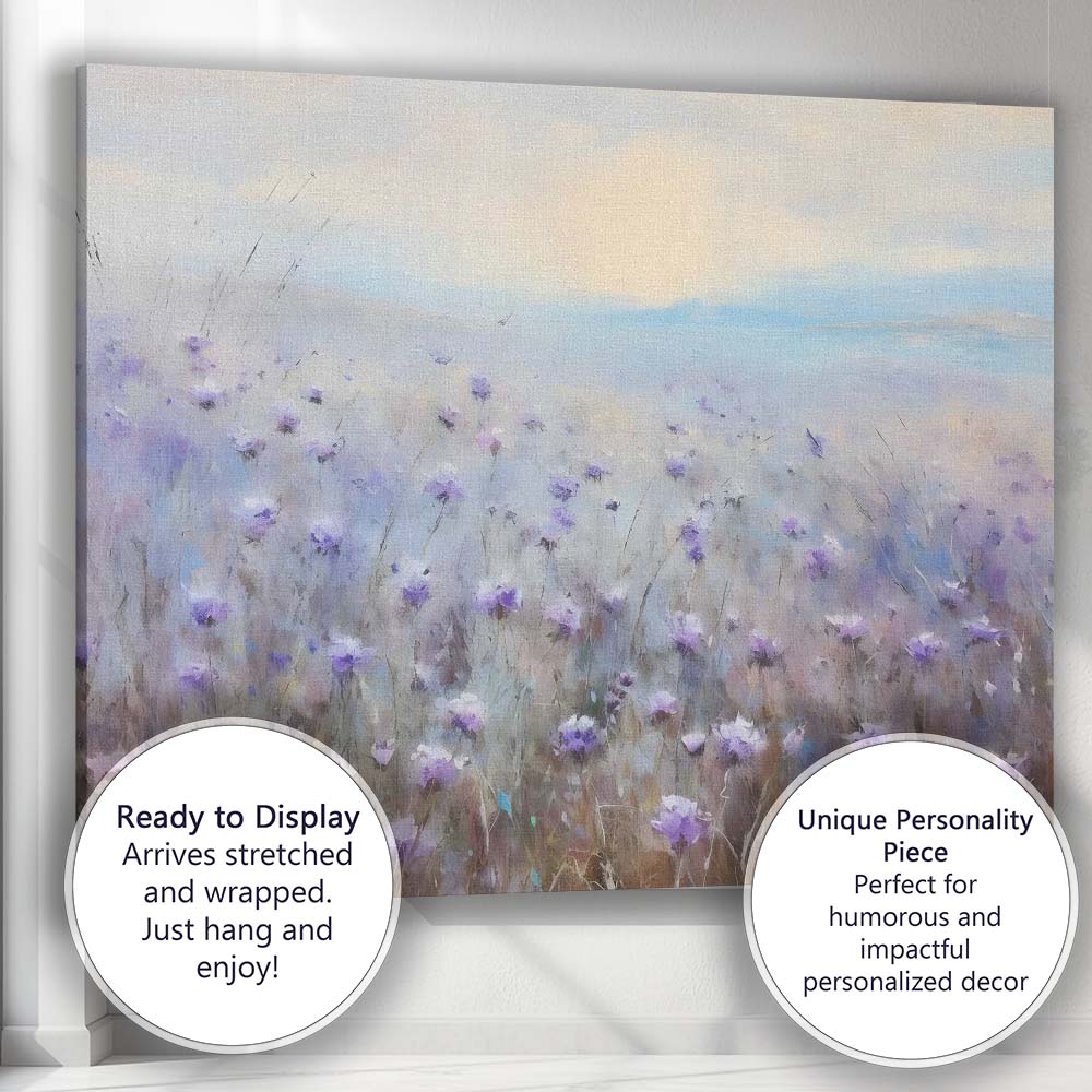 Dreamy Lavender Wildflower Meadow Pastel Landscape Canvas Wall Art Print Decor Picture Ready to Hang