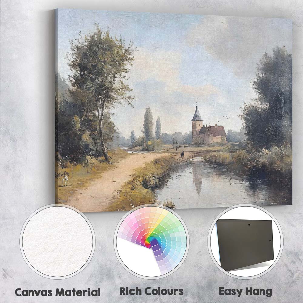 Rustic Riverside Country Church Landscape Canvas Wall Art Print Decor Picture Ready to Hang