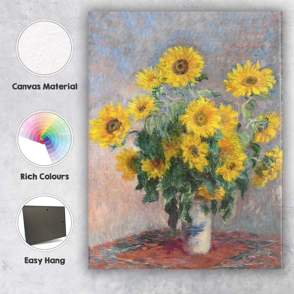 Classic Yellow Sunflower Still Life Impressionist Floral Canvas Wall Art Print Decor Picture Ready to Hang