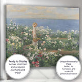 Coastal Flower Garden Girl Seascape Impressionist Canvas Wall Art Print Decor Picture Ready to Hang