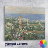 Coastal Flower Garden Girl Seascape Impressionist Canvas Wall Art Print Decor Picture Ready to Hang