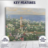 Coastal Flower Garden Girl Seascape Impressionist Canvas Wall Art Print Decor Picture Ready to Hang