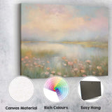 Pastel Misty Lakeside Wildflower Landscape Canvas Wall Art Print Decor Picture Ready to Hang