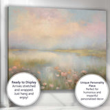 Pastel Misty Lakeside Wildflower Landscape Canvas Wall Art Print Decor Picture Ready to Hang