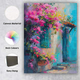 Vibrant Pink Bougainvillea Mediterranean Courtyard Canvas Wall Art Print Decor Picture Ready to Hang