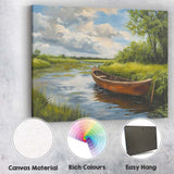 Peaceful Wooden Rowboat Riverside Landscape Canvas Wall Art Print Decor Picture Ready to Hang