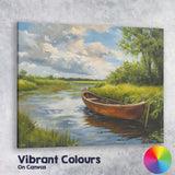 Peaceful Wooden Rowboat Riverside Landscape Canvas Wall Art Print Decor Picture Ready to Hang