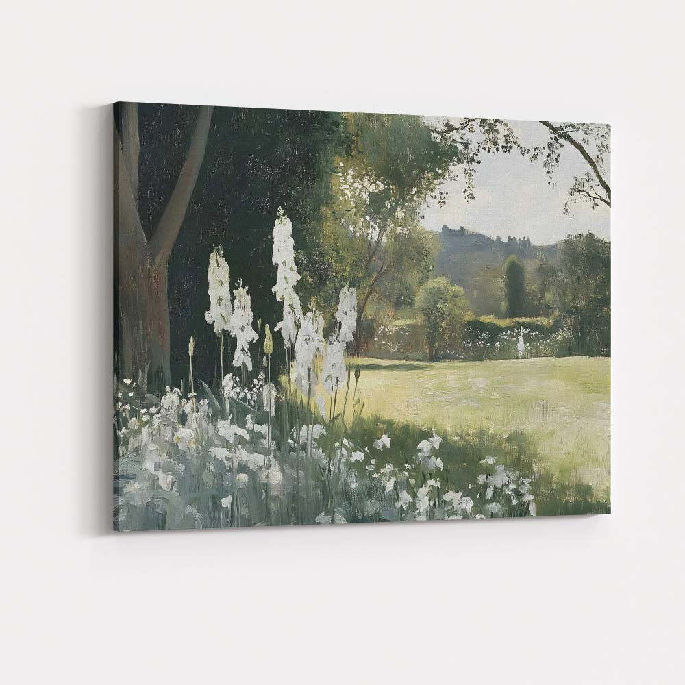 Serene White Wildflower Garden Landscape Canvas Wall Art Print Decor Picture Ready to Hang