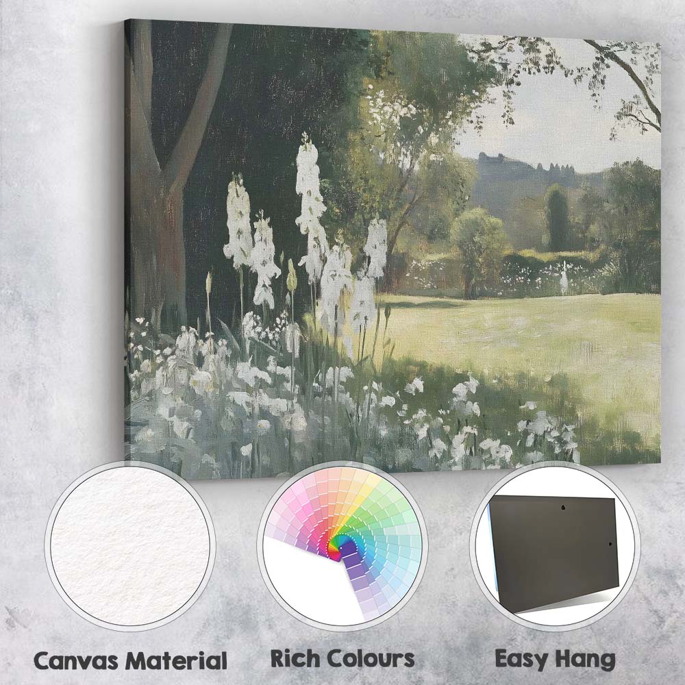 Serene White Wildflower Garden Landscape Canvas Wall Art Print Decor Picture Ready to Hang