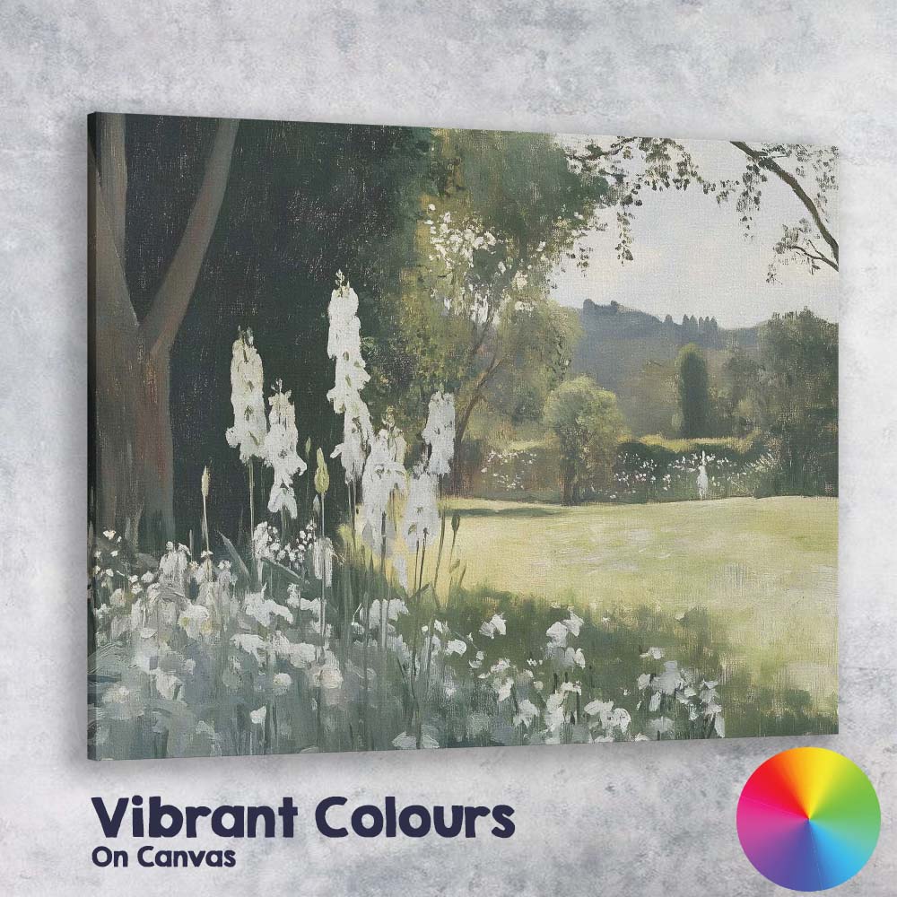 Serene White Wildflower Garden Landscape Canvas Wall Art Print Decor Picture Ready to Hang
