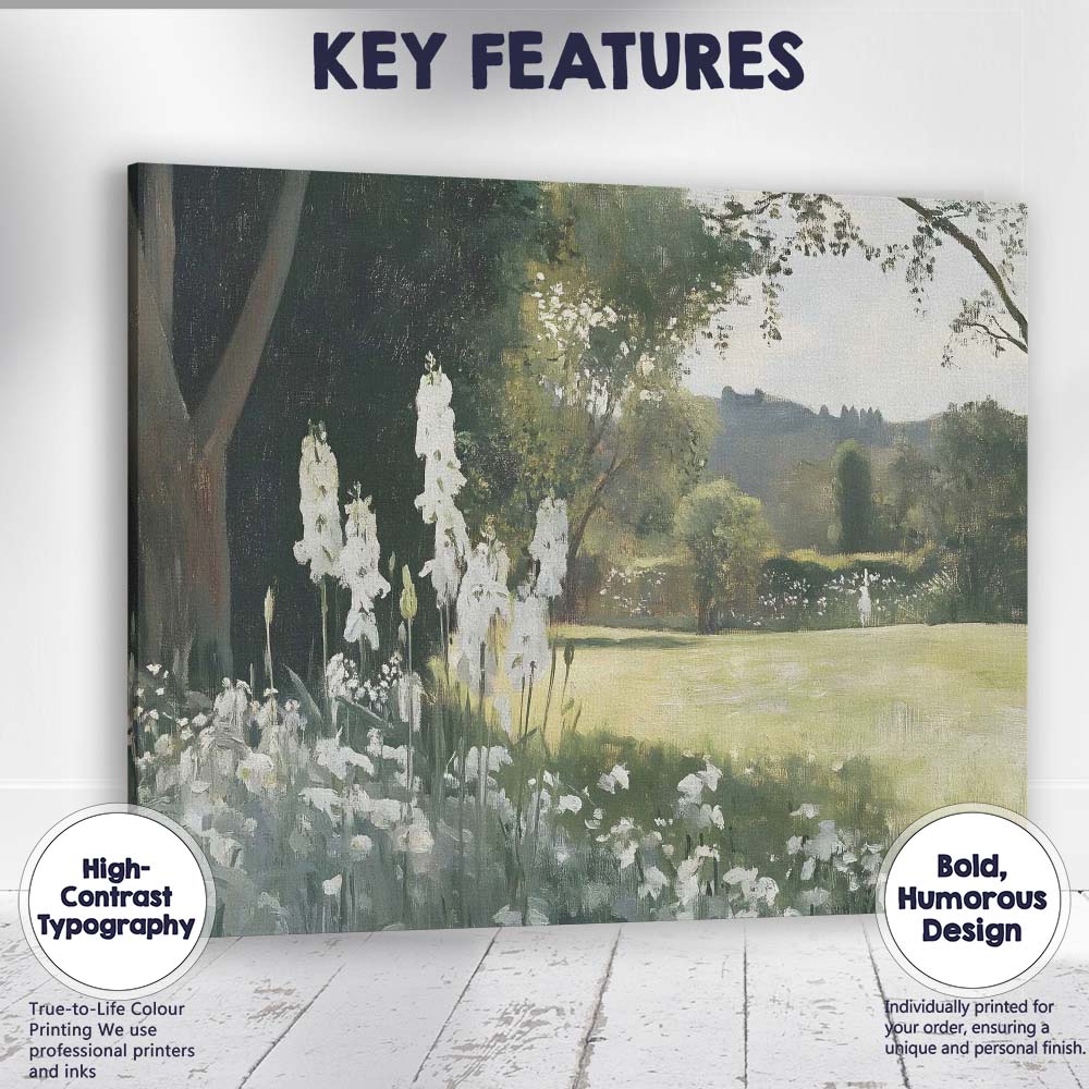Serene White Wildflower Garden Landscape Canvas Wall Art Print Decor Picture Ready to Hang