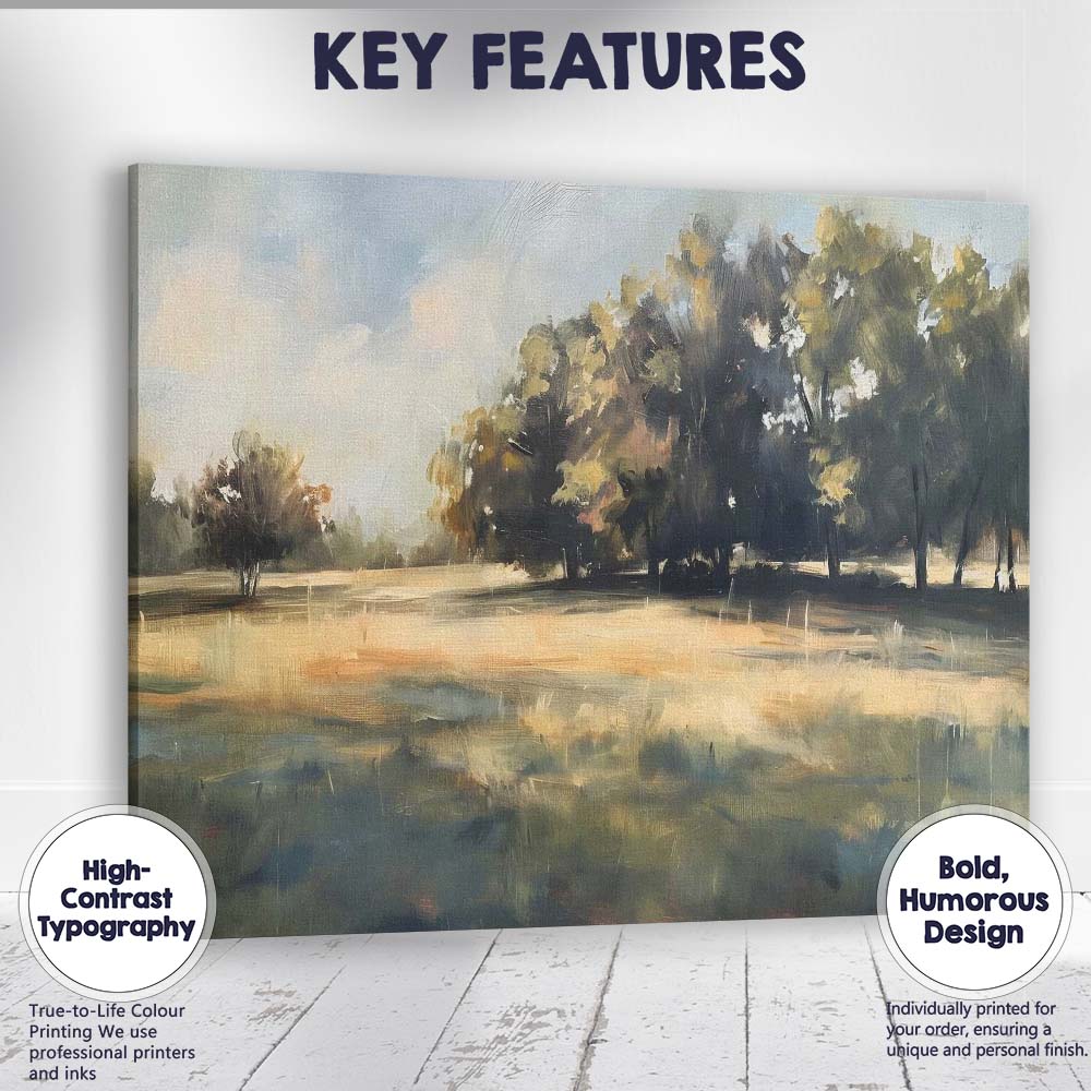 Moody Impressionist Woodland Meadow Landscape Canvas Wall Art Print Decor Picture Ready to Hang