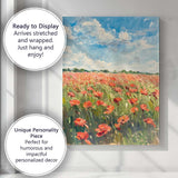 Impressionist Red Poppy Field Blue Sky Landscape Canvas Wall Art Print Decor Picture Ready to Hang