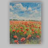 Impressionist Red Poppy Field Blue Sky Landscape Canvas Wall Art Print Decor Picture Ready to Hang