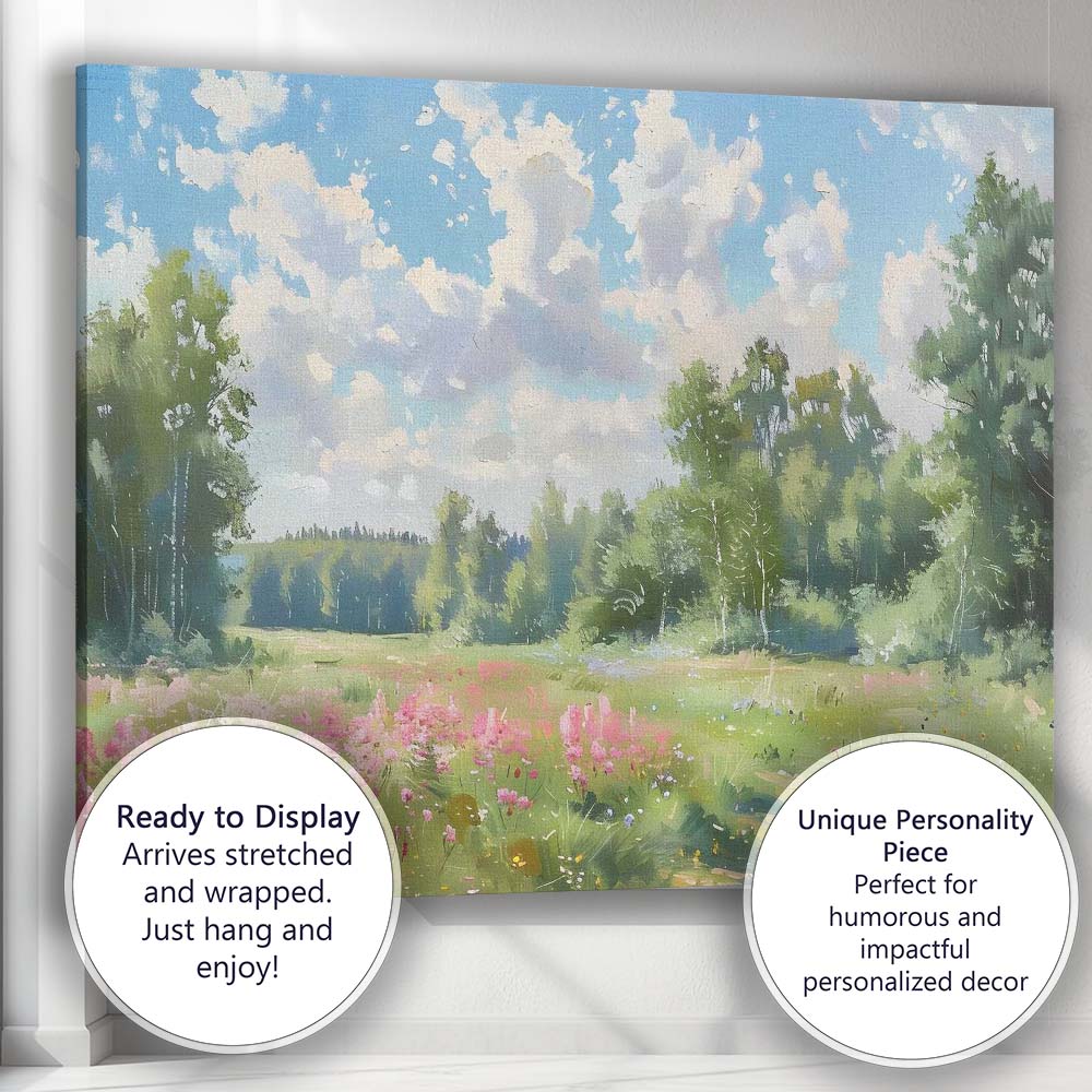 Fresh Spring Meadow Woodland Wildflower Landscape Canvas Wall Art Print Decor Picture Ready to Hang