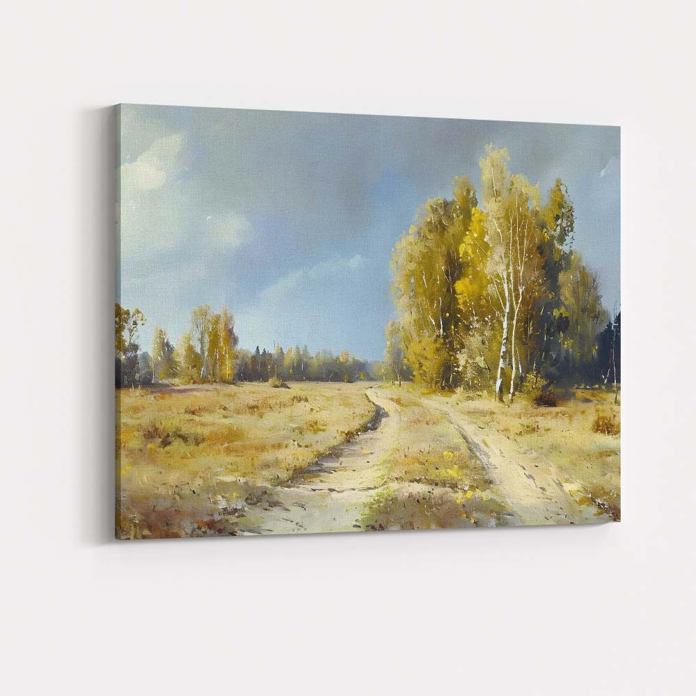 Golden Autumn Birch Forest Country Track Canvas Wall Art Print Decor Picture Ready to Hang
