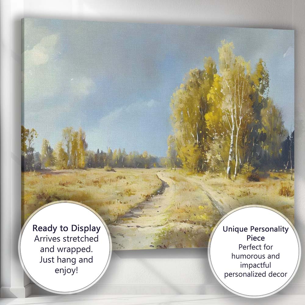 Golden Autumn Birch Forest Country Track Canvas Wall Art Print Decor Picture Ready to Hang