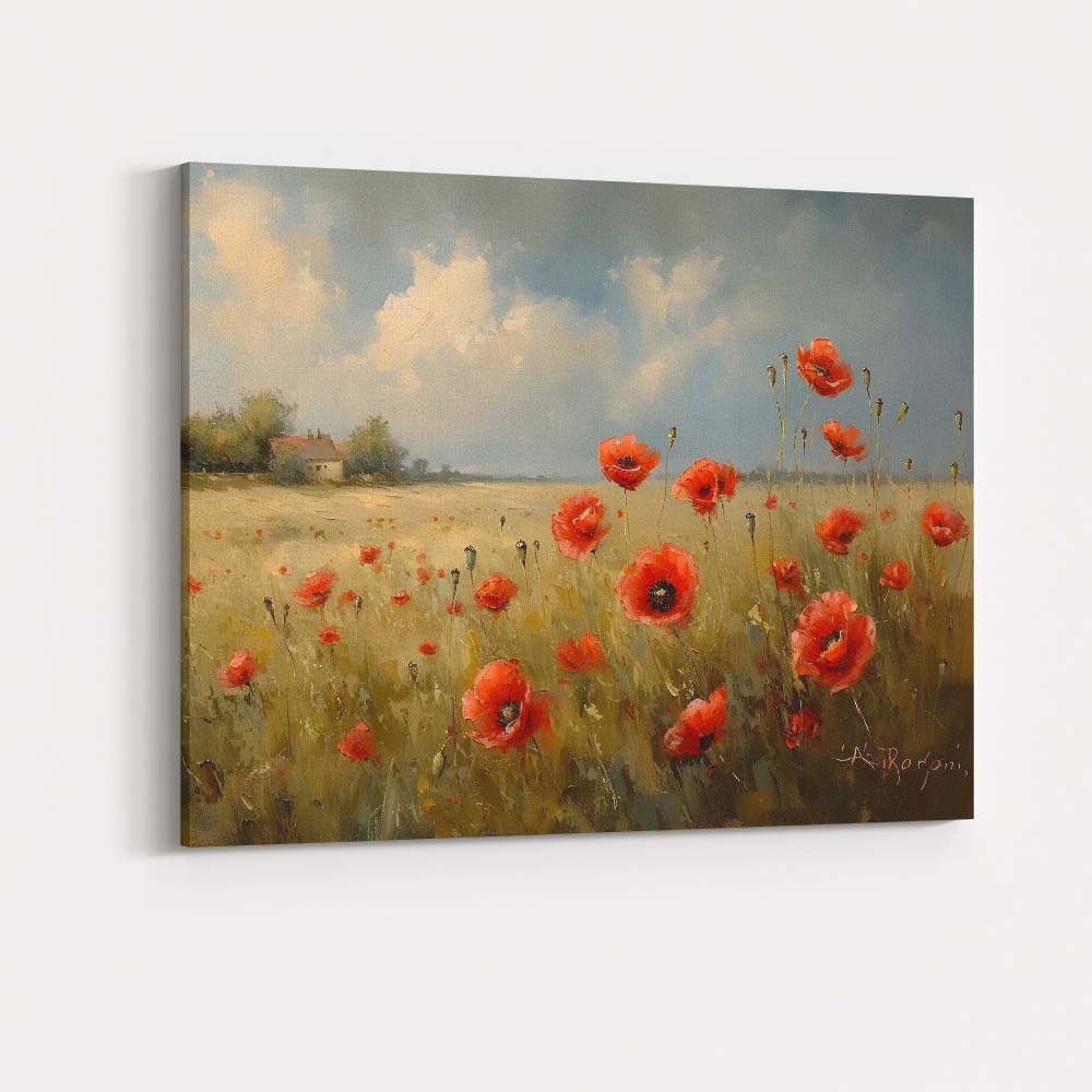 Rustic Red Poppy Meadow Countryside Landscape Canvas Wall Art Print Decor Picture Ready to Hang