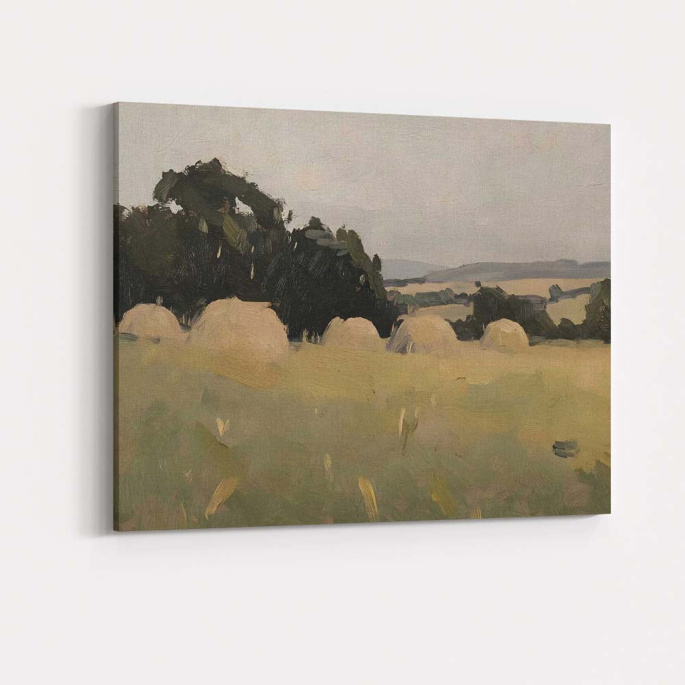 Muted Rural Hay Bale Countryside Landscape Canvas Wall Art Print Decor Picture Ready to Hang