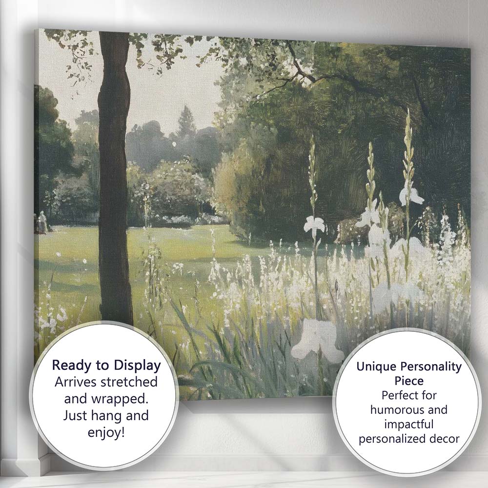 Impressionist Woodland Meadow White Wildflowers Tranquil Park Landscape Canvas Wall Art Print Decor Picture Ready to Hang