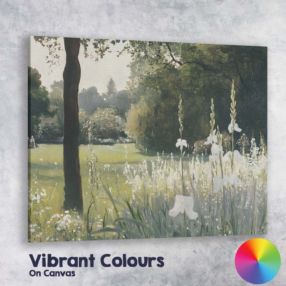 Impressionist Woodland Meadow White Wildflowers Tranquil Park Landscape Canvas Wall Art Print Decor Picture Ready to Hang